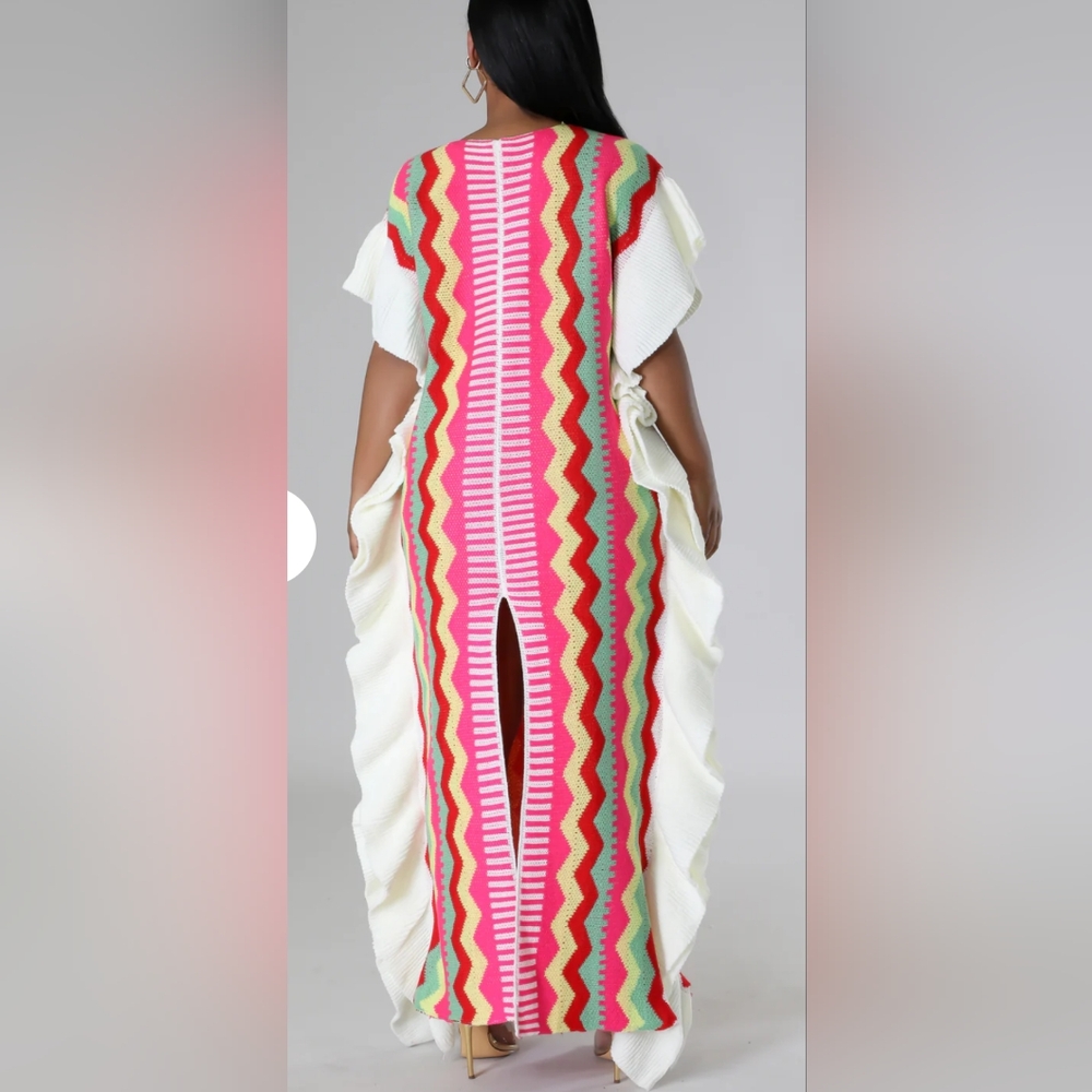 Love Sense Ruffled Sides Knitted Poncho Maxi Sweater Dress Large Boho Cozy Chic - Picture 14 of 17